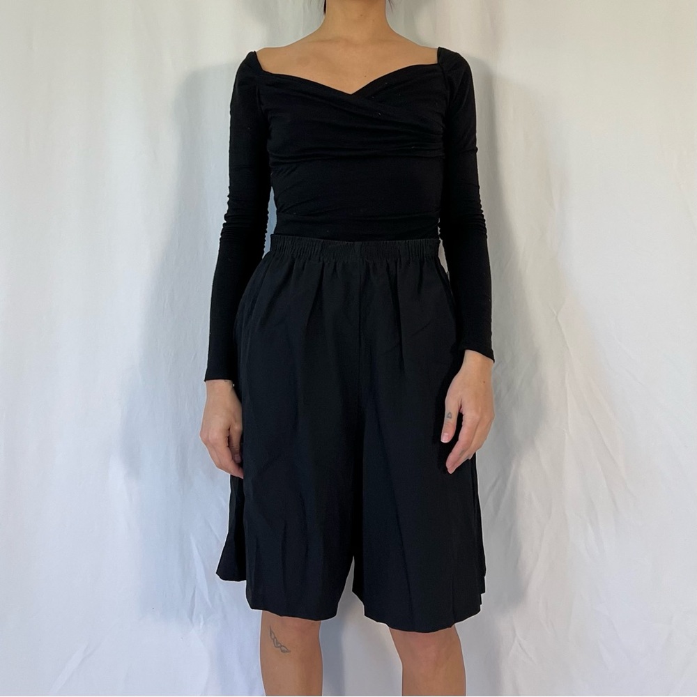 Regal Vintage 80s Elastic High Waist Stretch Casual Bermuda Shorts Black